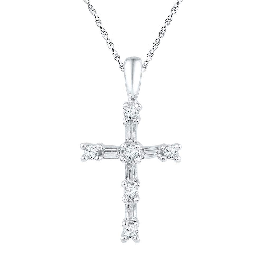 10Kt White Gold Women's Round Diamond Cross Pendant - 0.10 CTTW Religious Jewelry for Baptism, First Communion & Everyday Faith Inspired Outfits