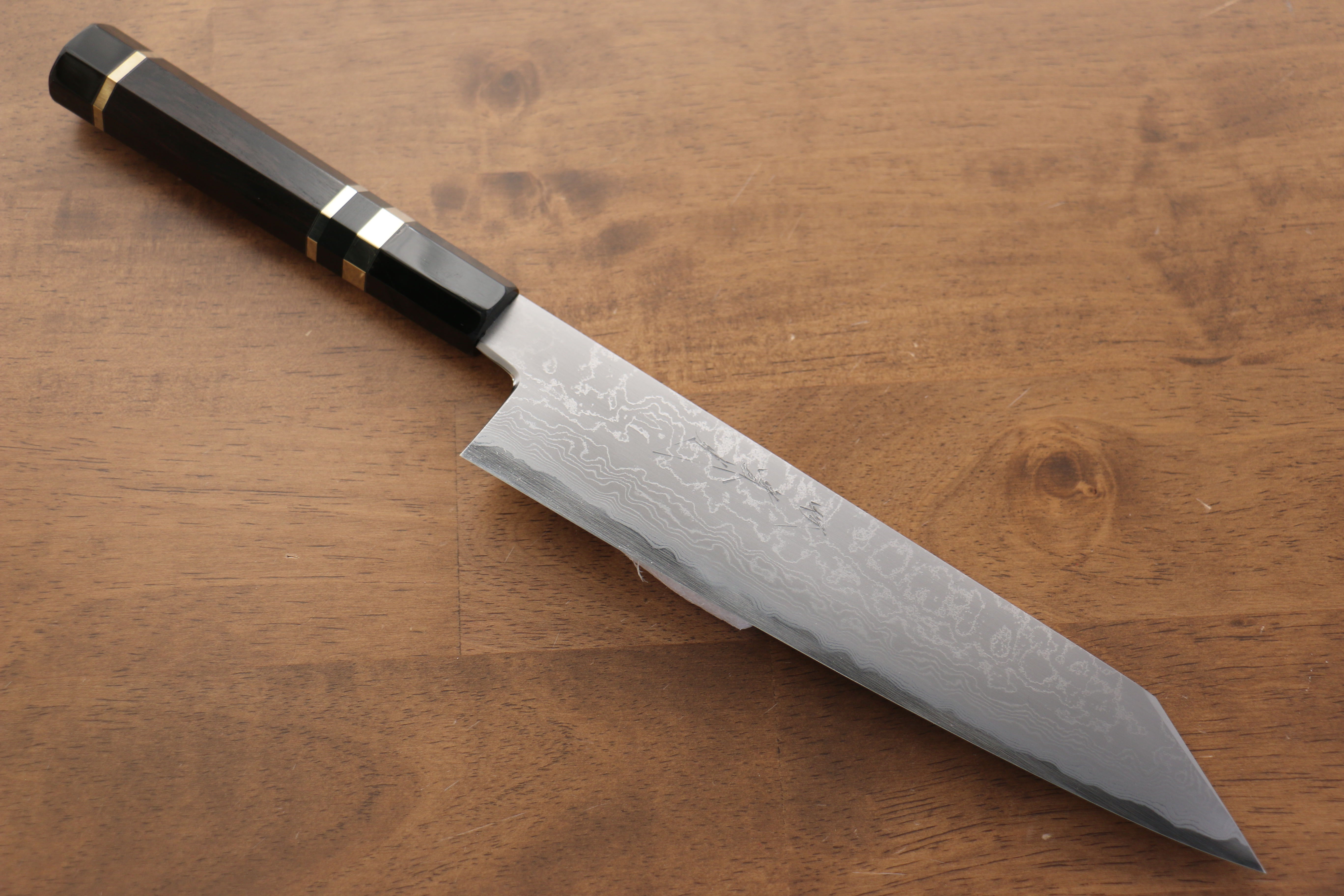 Premium Jikko Blue Steel Damascus Kiritsuke Gyuto Knife 210mm - Japanese Chef Knife with Ebony Wood Handle & Double Ring Design - Perfect for Sushi, Sashimi & Precision Cutting