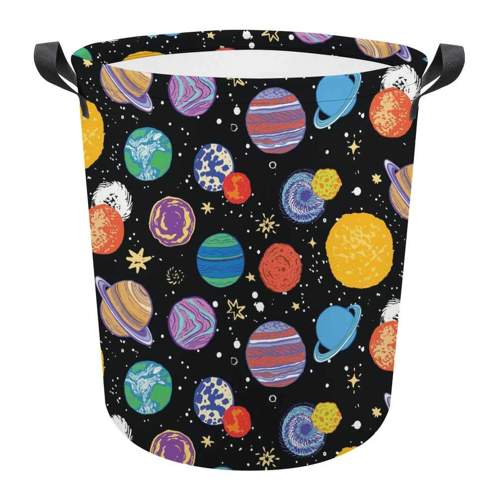 Vantaso Large Collapsible Storage Baskets - Waterproof Laundry Hamper & Organizer Bin for Kids Room, Nursery, Boys & Girls Clothes Toys (Colorful Stars Planets Space Design) - Perfect for Bedroom, Bathroom, Playroom & Closet Organization