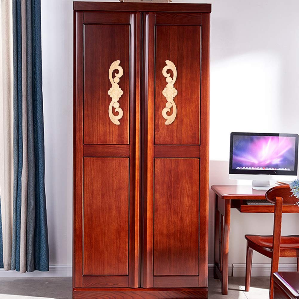 Exquisite Hand-Carved Wooden Applique Decor - 4Pcs European Style Furniture Ornaments for Home & Office Decoration | Perfect for Cabinets, Doors, Headboards & Wall Accents