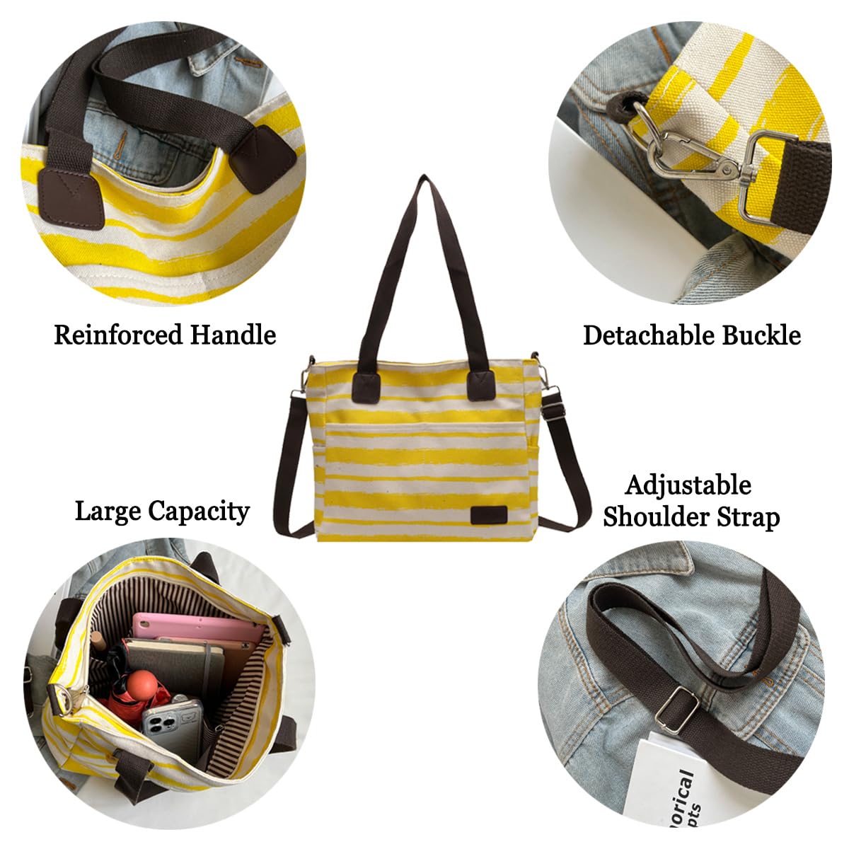 Stylish Canvas Tote Bag for Women & Men - Crossbody Shoulder Bag with Zipper & Multiple Pockets - Durable Messenger Satchel Purse for Work, Travel & Daily Use