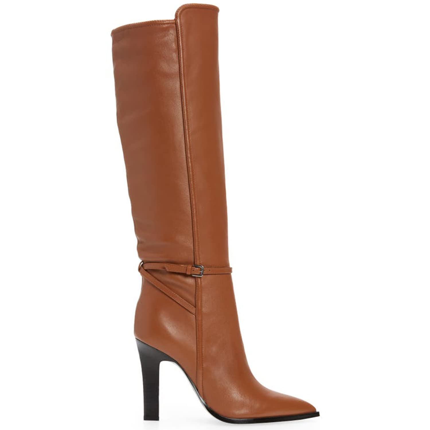 Women's Brown Two-Tone Snakeskin Over The Knee Boots - Pointed Toe Thin High Heel Pull-On Dress Boots with Ankle Strap (US Size 4-16) | Perfect for Office, Party & Night Out Fashion