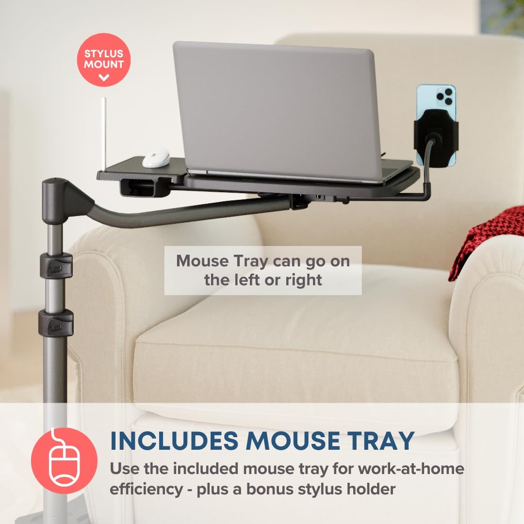 LEVO G2 V16 Adjustable Mobile Laptop Stand with Phone Holder & Mouse Tray - Rolling Computer Cart for Home Office, Gaming & Workspace Organization