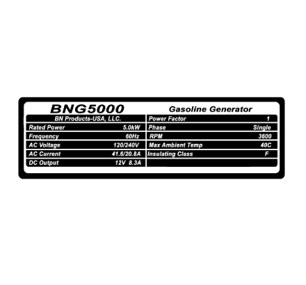 BNG5000 Portable Gas Generator 5000W - Reliable Power for Home, Camping & Emergency Backup - Quiet & Efficient Gasoline Powered Generator for Outdoor & Indoor Use