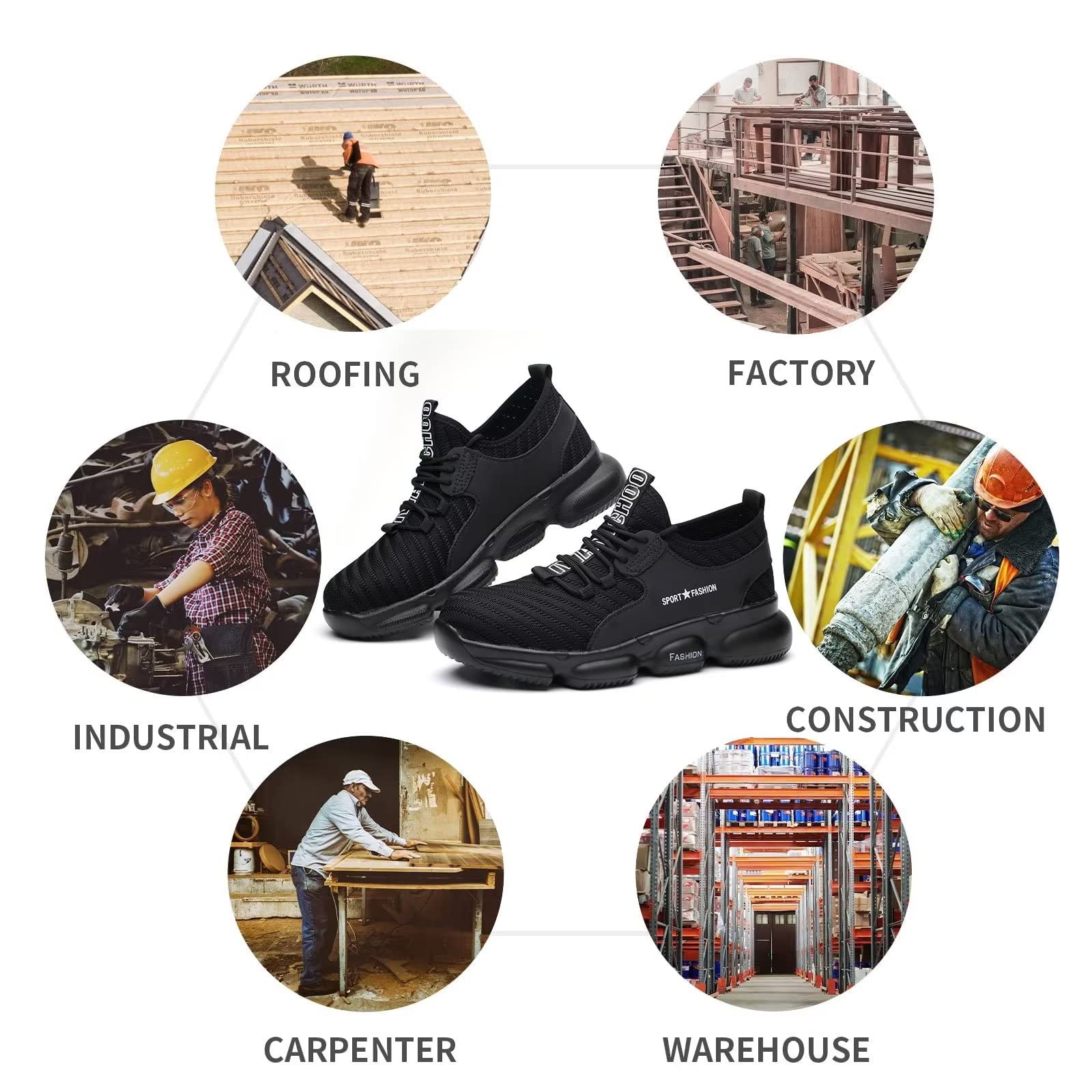 Men's Steel Toe Work Shoes - Lightweight Anti-Slip Safety Boots with Breathable Design for Construction & Industrial Work | OSHA Compliant Work Sneakers for Warehouse, Factory & Outdoor Jobs