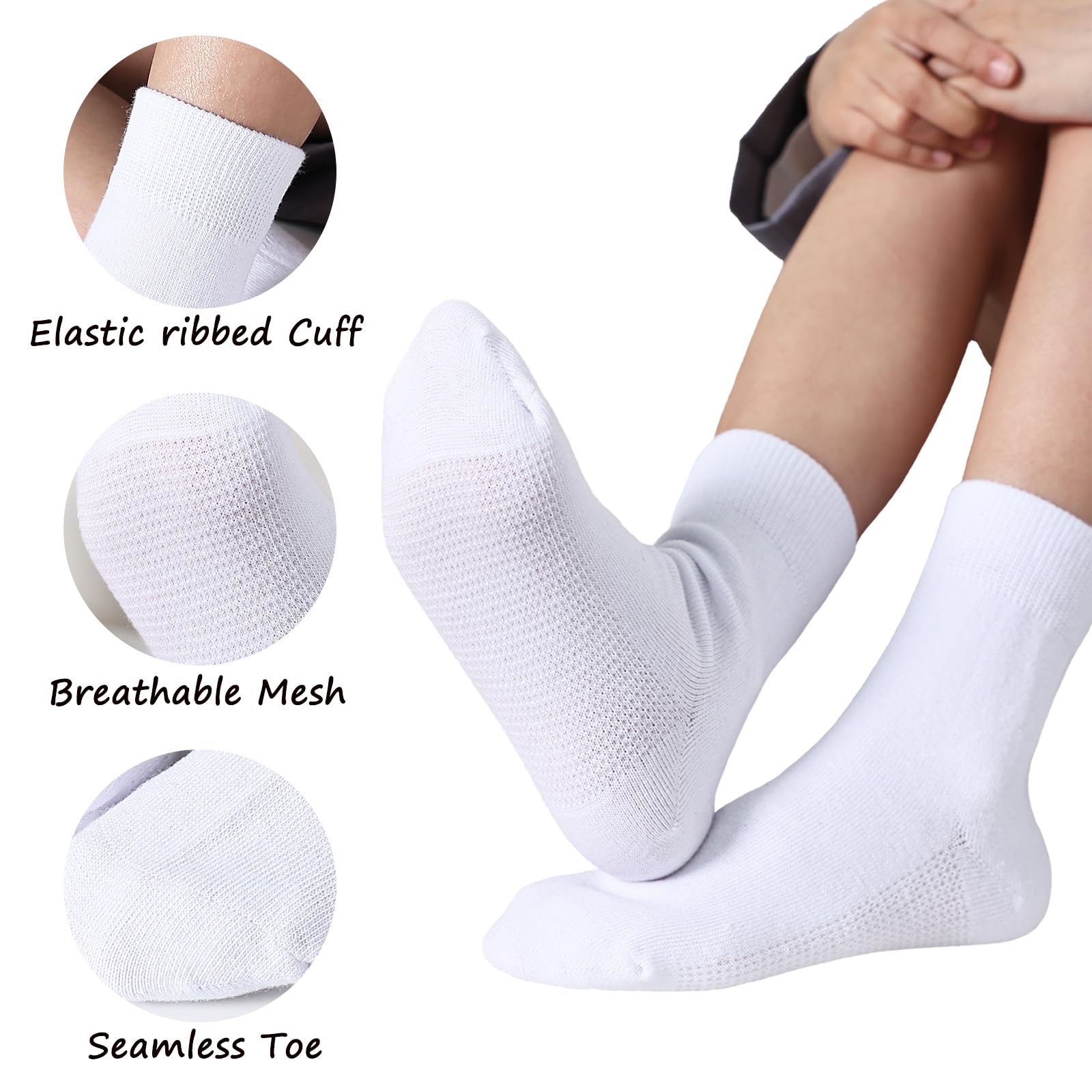 **Boys & Girls Cotton Crew Socks 6-Pack - Seamless Comfort for Kids 3-14 Years - School Uniform & Dress Socks for Everyday Wear, Sports & Play**