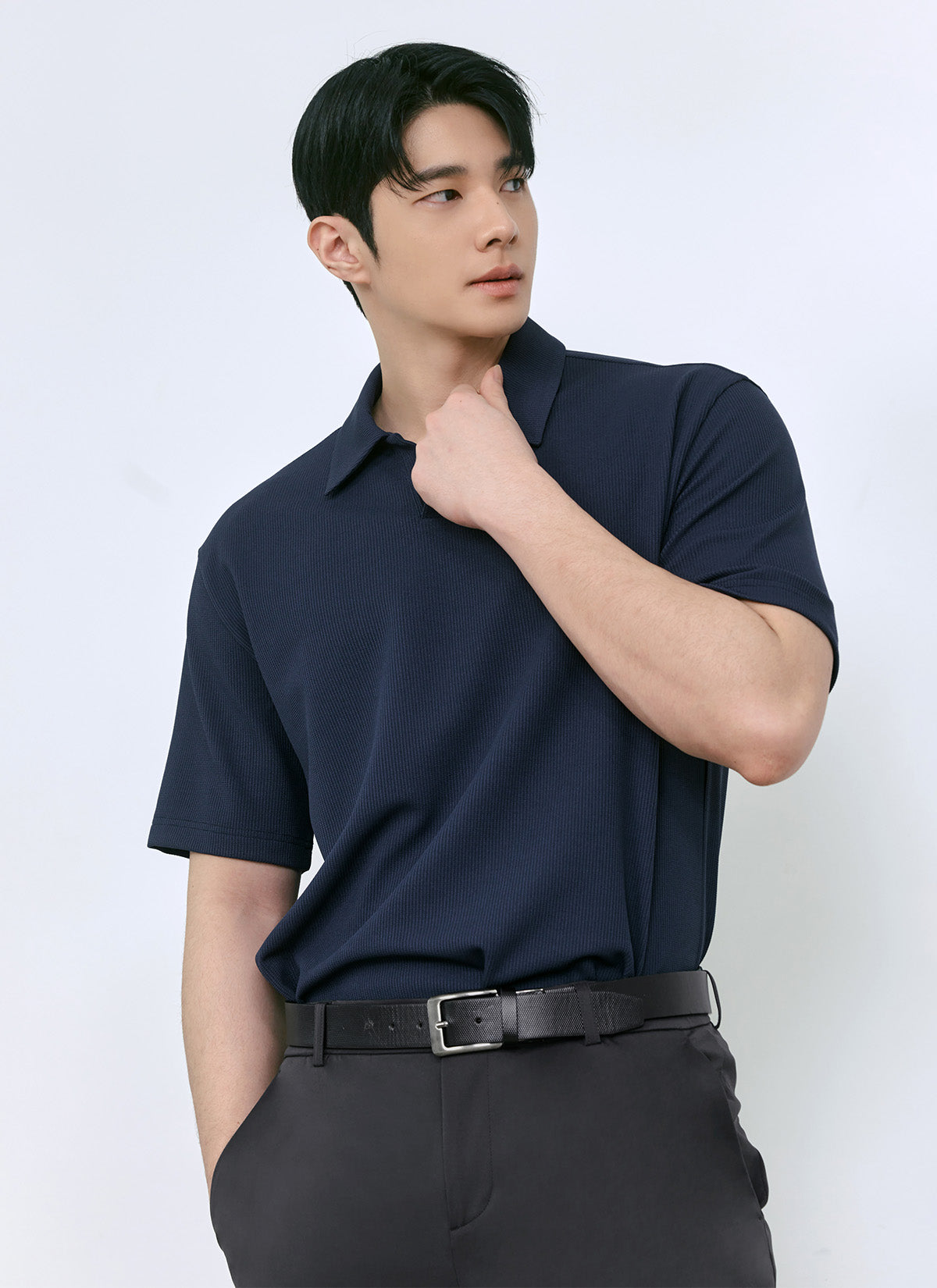 Waffle Texture Open Collar Men's Short Sleeve T-Shirt - Breathable Summer Casual Tee for Outdoor Activities and Daily Wear