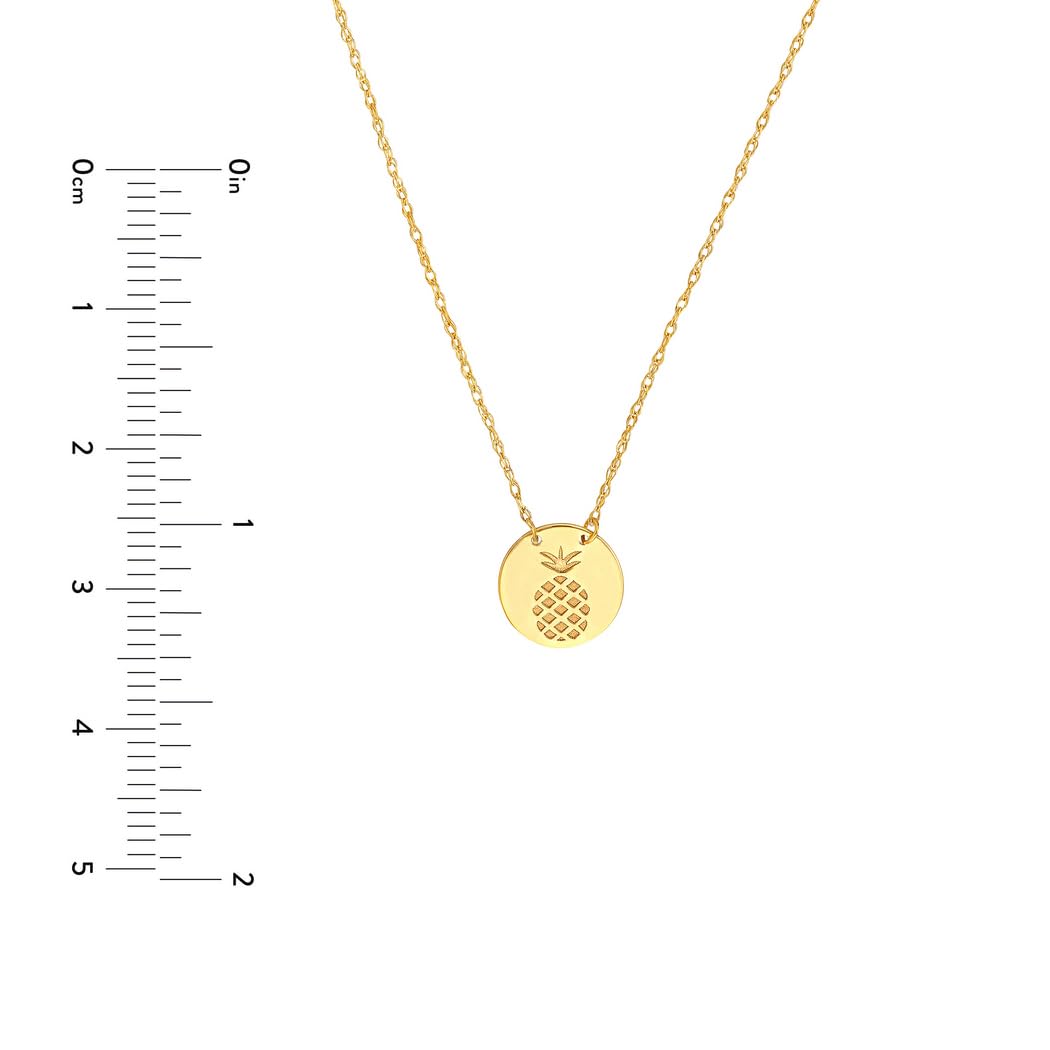 14K Yellow Gold Pineapple Pendant Necklace for Women - Adjustable 18