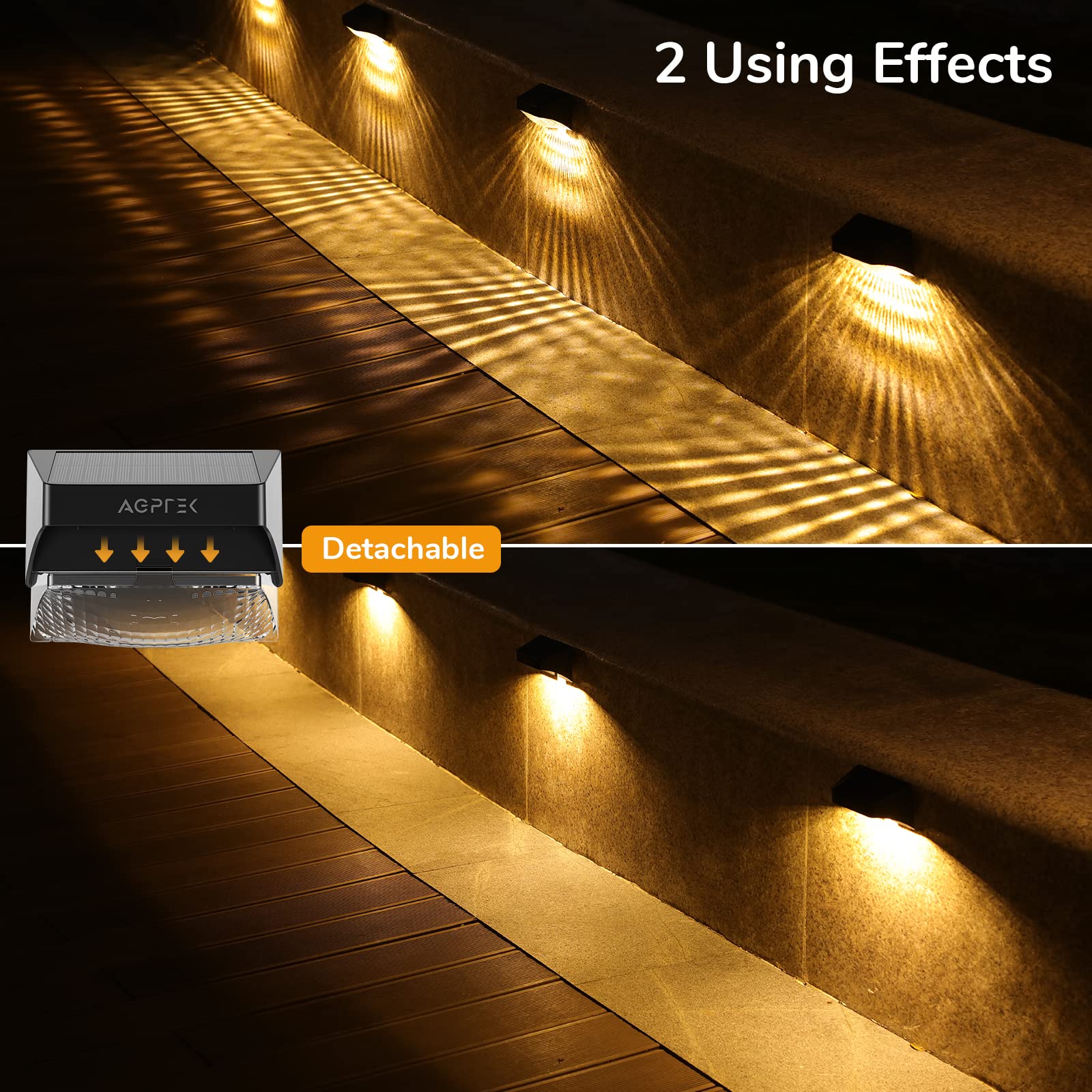 AGPTEK 10 Lighting Modes Solar Fence Lights - Warm White, RGB Color Changing & Fixed Colors, IP65 Waterproof Outdoor Solar Wall Lights with Detachable Lampshade (8 Pack) for Yard, Patio, Garden, Pathway, and Step Lighting