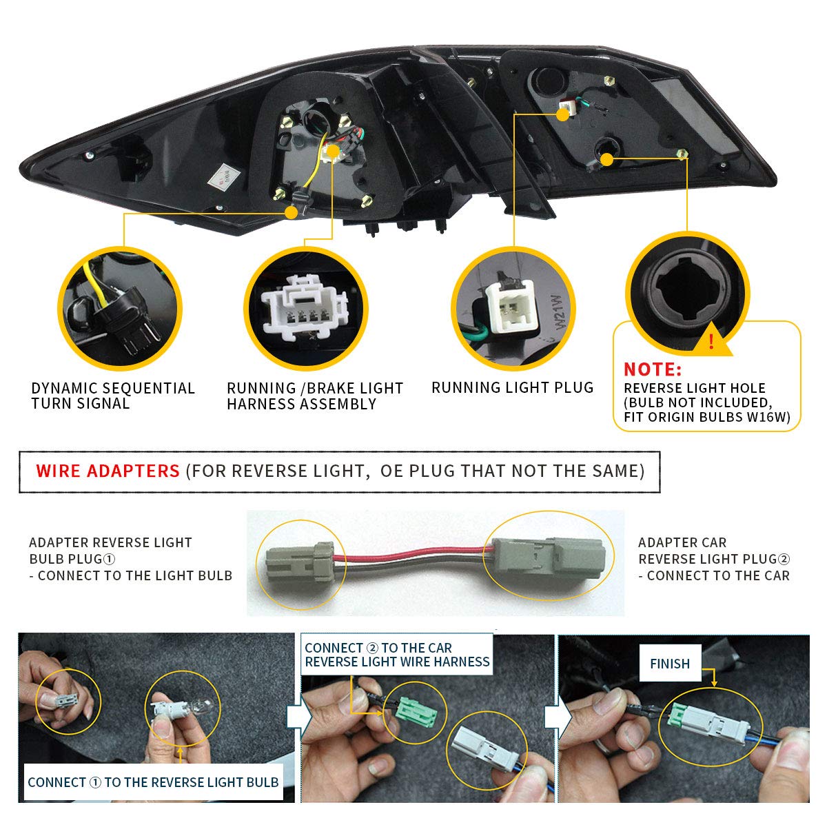 VLAND LED Tail Lights for Honda Accord 8th Gen Sedan (2013-2015) - Smoked Lens with Amber Sequential Turn Signals - Perfect for Night Driving & Car Customization - Sedan Models Only