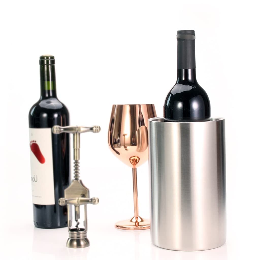 Premium Stainless Steel Double Wall Ice Bucket & Wine Cooler - Multipurpose Kitchen Utensil Holder & Flower Vase - Perfect for Parties, Weddings & Home Decor (1pc)
