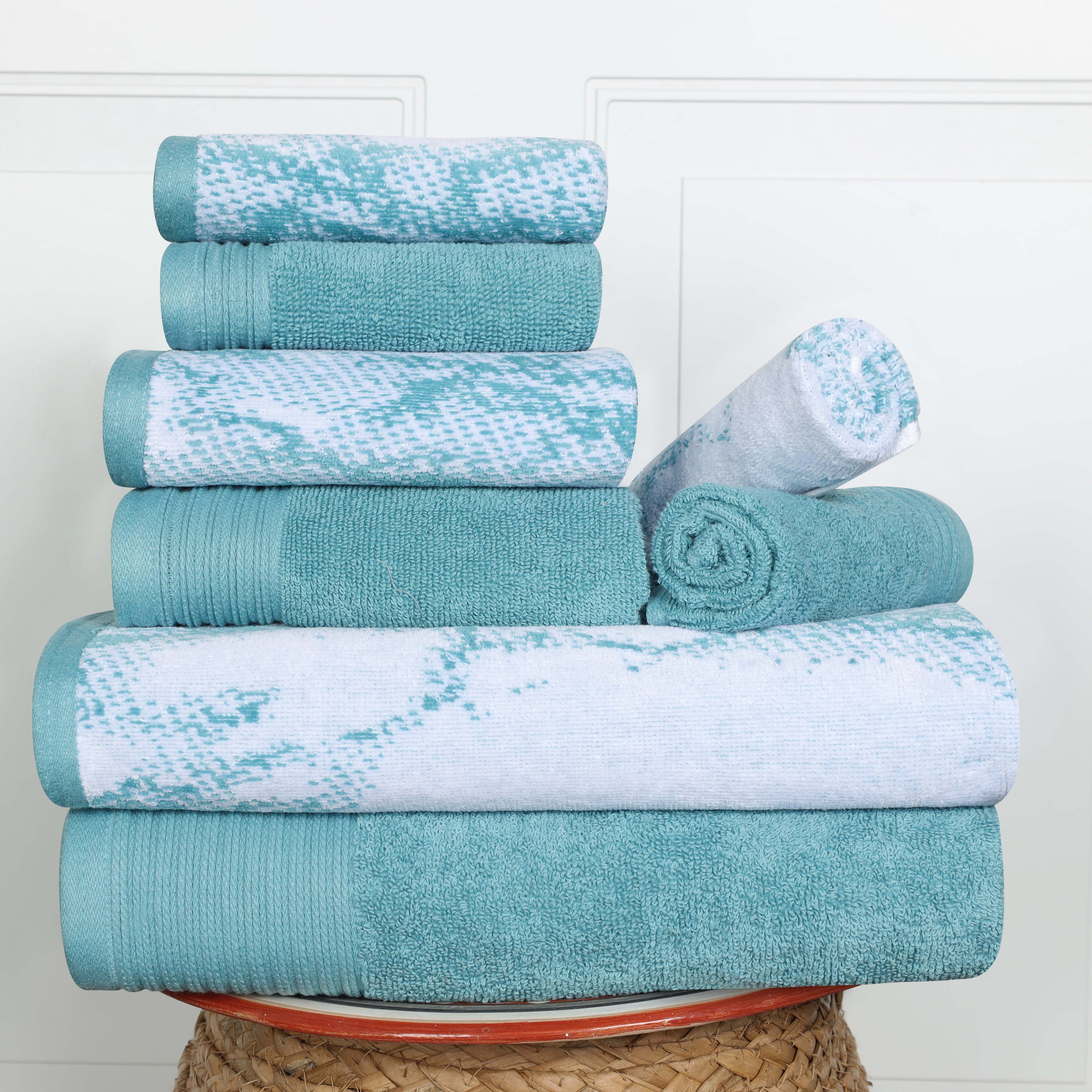 Premium 8-Piece Cotton Quick-Drying Towel Set - Solid & Marble Patterns | Ultra Absorbent Bath, Beach, Gym & Spa Towels for Home & Travel