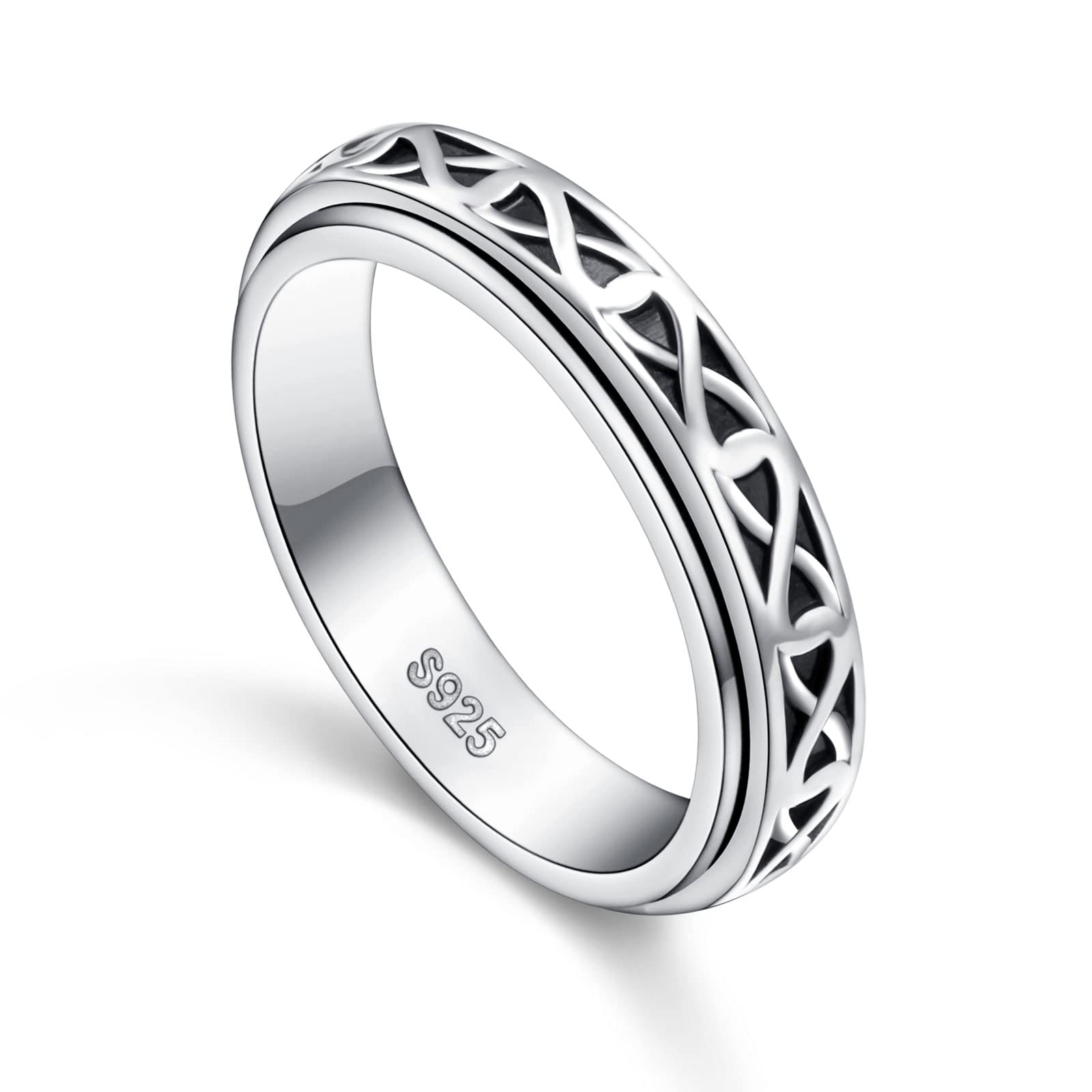 Ladytree S925 Sterling Silver Spinner Ring for Anxiety Relief - Stress & Worry Fidget Ring for Women & Men with ADHD, Autism - Promise Inspirational Jewelry for Focus & Calm - Perfect for Office, Travel & Daily Stress Relief