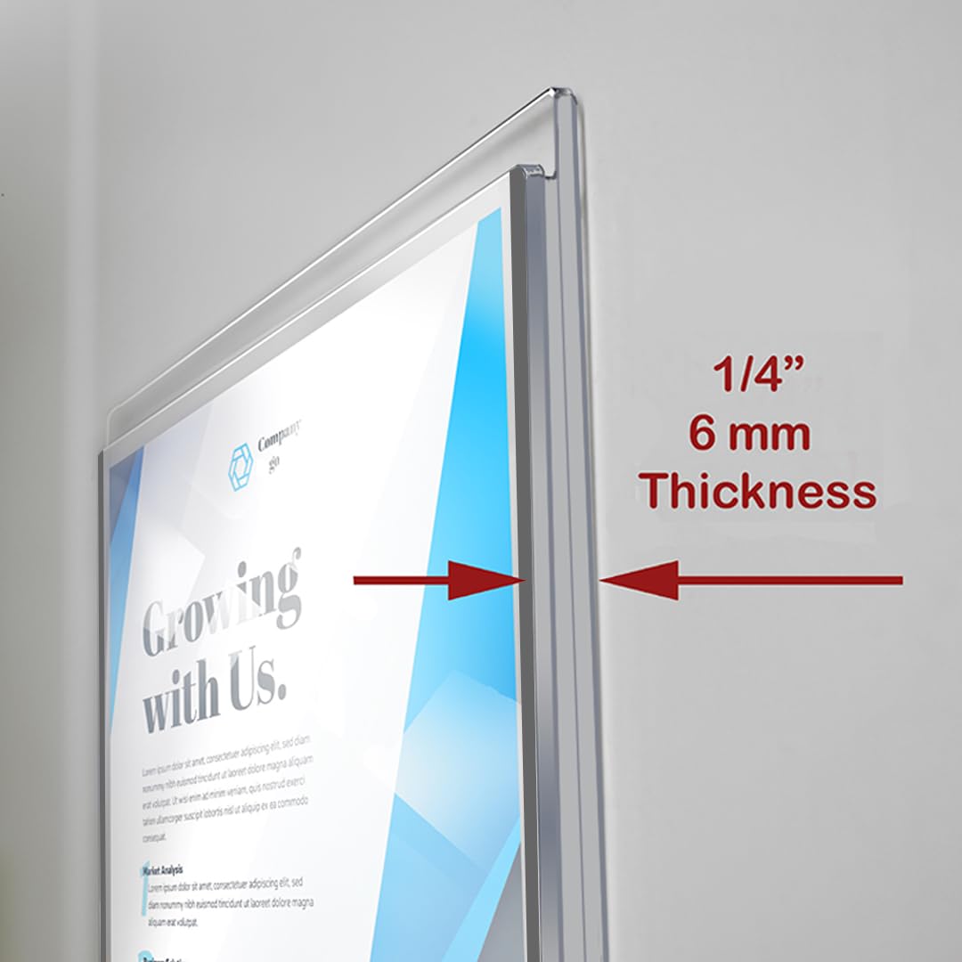 Acrimet Wall Mount Sign Holder - Letter Size A4 Clear Crystal Plastic with Self-Adhesive Backing - Ideal for Office, Restaurant, School & Home Use - Perfect for Menus, Notices, Posters & Announcements (2 Pack)