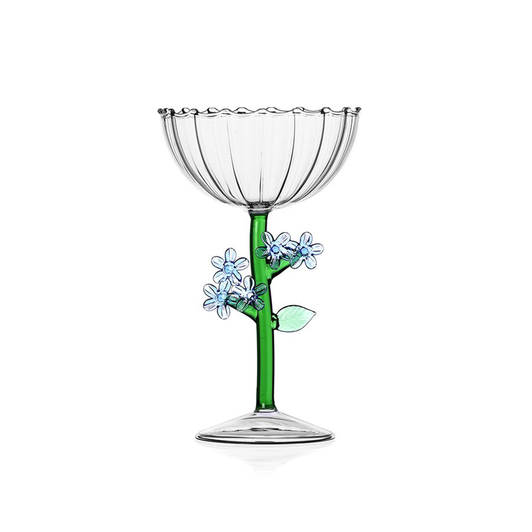 Elegant Blue Floral Champagne Coupe Glasses - Vintage Style Crystal Glassware for Wedding, Party & Romantic Celebrations - Perfect for Toasting & Special Occasions