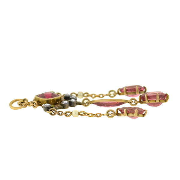 Exquisite 14kt Gold Art Nouveau Tourmaline & Diamond Lavalier Pendant Necklace - Elegant Vintage Jewelry for Women, Perfect for Weddings, Anniversaries & Special Occasions