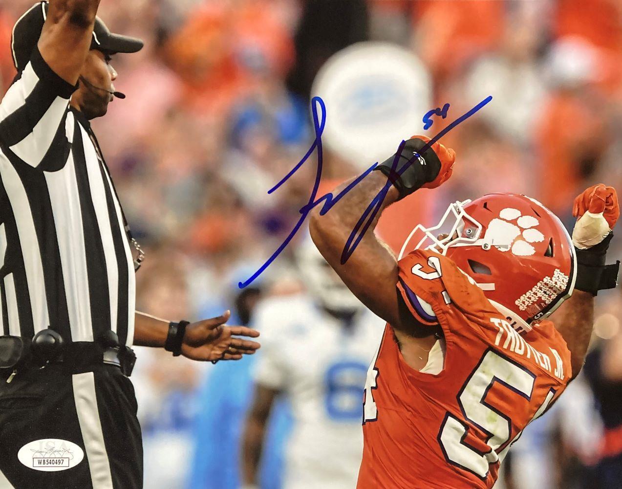 Jeremiah Trotter Jr Autographed 8x10 Clemson Tigers Football Photo with JSA Certificate - Perfect for Sports Memorabilia Collectors, Clemson Fans, and Home Office Decor