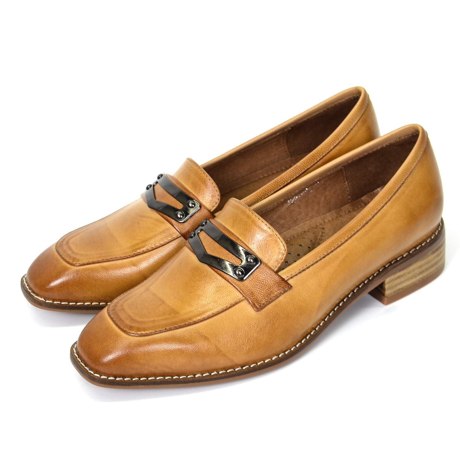 Women's Leather Penny Loafers - Square Toe Slip-On Dress Shoes for Office & Casual Wear | Comfortable & Stylish Work Flats for Women | Perfect for Business, Travel & Everyday Outfits