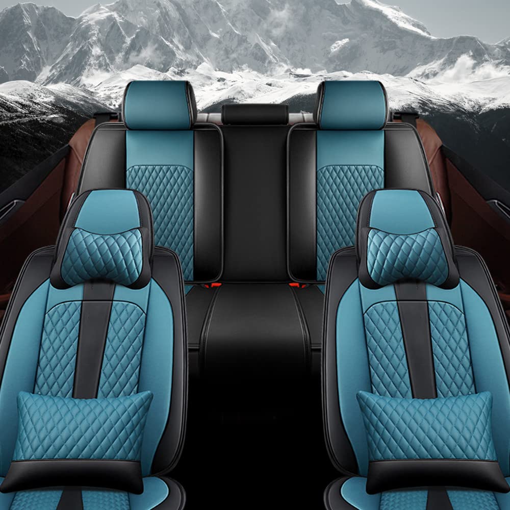 Premium Genuine Leather Car Seat Covers for Nissan Juke Acenta - Waterproof, Scratch-Resistant, Non-Slip Design with Airbag Compatibility (Full Set, Black/Blue) - Perfect for Daily Commuting, Road Trips & Car Interior Protection