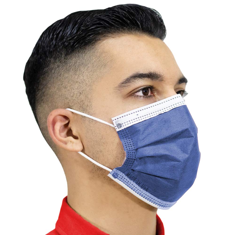 4-Ply Breathable Disposable Face Masks - Made in USA - Comfortable Elastic Ear Loops - Multiple Colors (500 Pack, Denim Blue) - Perfect for Daily Use, Travel, Work & School Protection