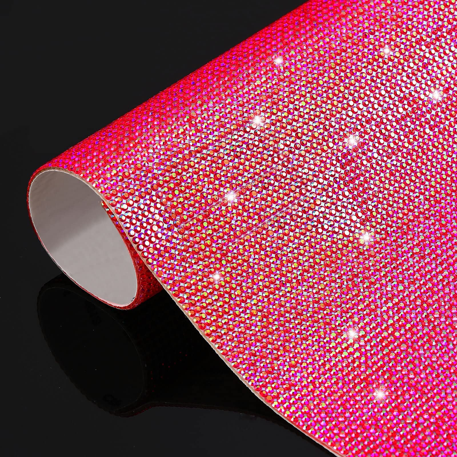 12000 Pcs Self-Adhesive Rhinestone Sheets - Bling Bling Crystal Gem Stickers for DIY Car Decoration, 9.4 x 7.9 Inch (Big Red AB Color) - Perfect for Vehicle Customization, Phone Cases & Craft Projects