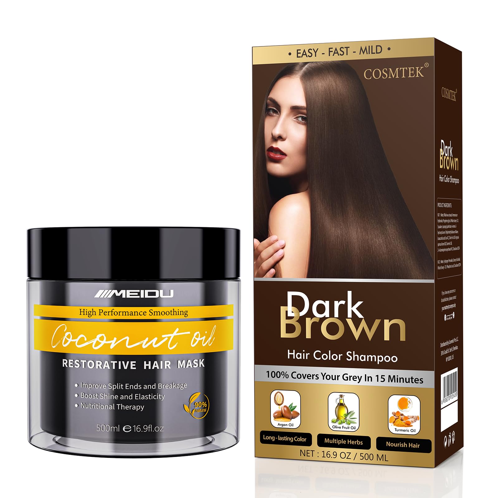 **Keratin Hair Dye Shampoo & Conditioner Set – Gray Coverage & Damage Repair for Color-Treated Hair (500ml x 2) – Perfect for Salon-Quality At-Home Hair Care**