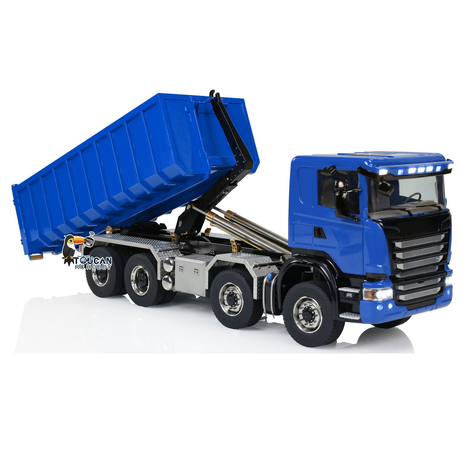 1:14 Scale 8x8 RC Hydraulic Dump Truck with Roll On/Off Function - Remote Controlled Tipper Car with Realistic Sounds & LED Lights - U-Shaped High Bucket & Timber Flatbed for Construction Site Play & Collectors - Perfect for Kids Outdoor Play, Construction Toy Enthusiasts, and RC Vehicle Lovers