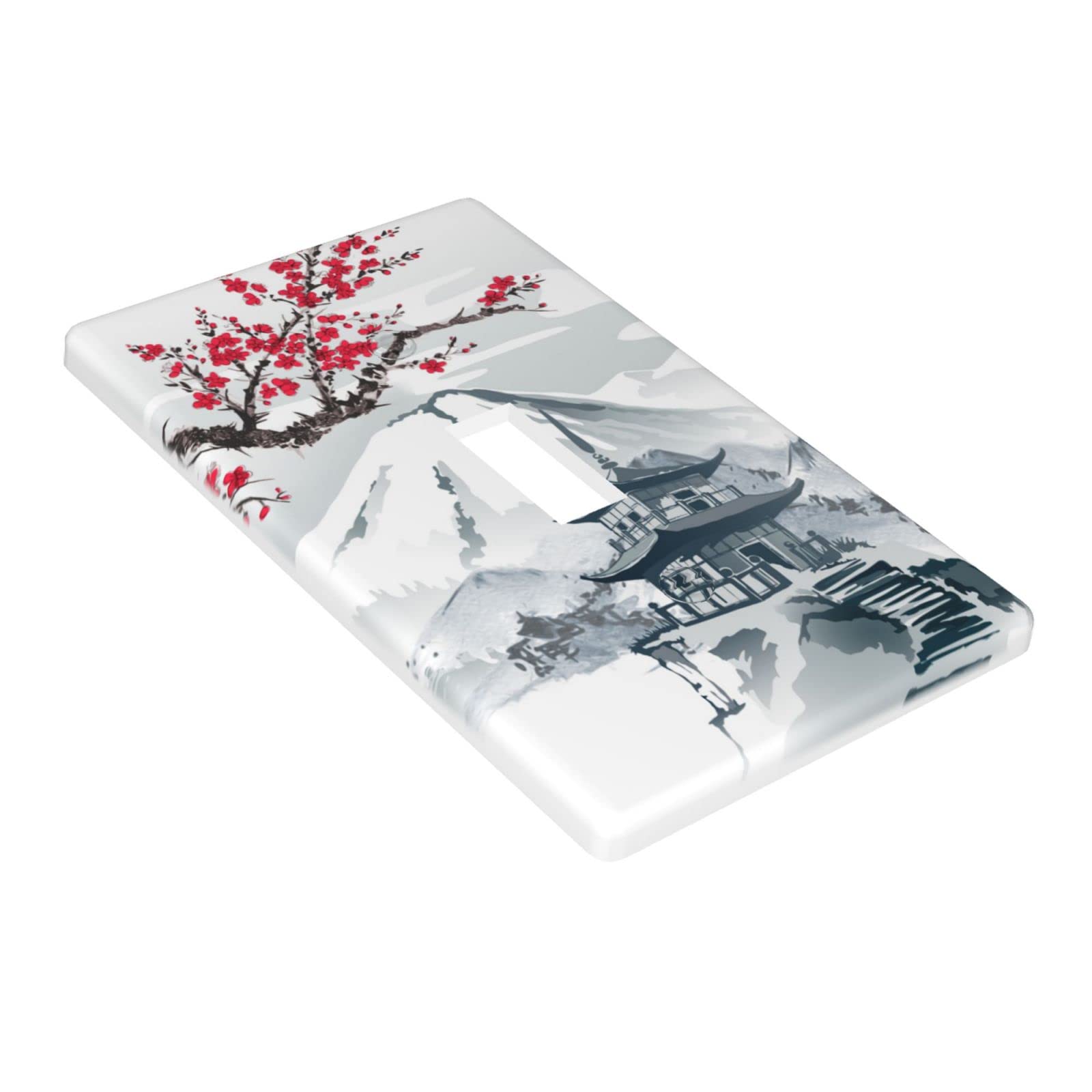 Japanese Cherry Blossoms Mountain Tower Single Gang Toggle Light Switch Wall Plate Cover - Decorative Wall Plate for Kitchen, Bedroom, Bathroom - Home Decor & Electrical Accessories