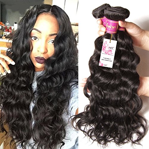 Unice Remy Brazilian Natural Wave Hair 100% Virgin Human Hair Extensions - 4 Bundles 7A Grade (10 12 14 16 Inch) for Stunning Beach Waves & Everyday Glamour