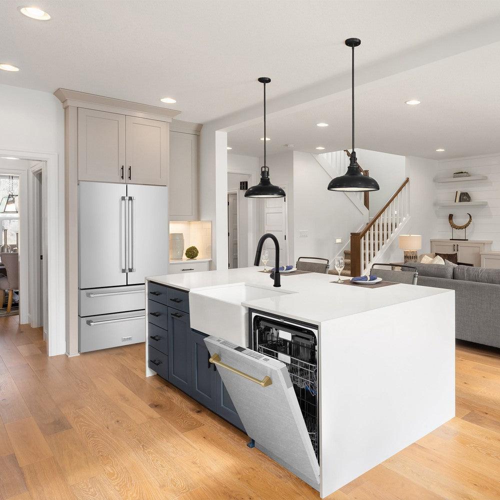 ZLINE Autograph Edition 24-inch Monument Series Dishwasher with 3rd Rack, Top Touch Controls, Tall Tub - Satin Stainless Steel Panel & Champagne Bronze Handle, Ultra Quiet 45dBa (DWMTZ SN 24 CB) - Perfect for Modern Kitchens, Open Concept Homes, and Luxury Condos
