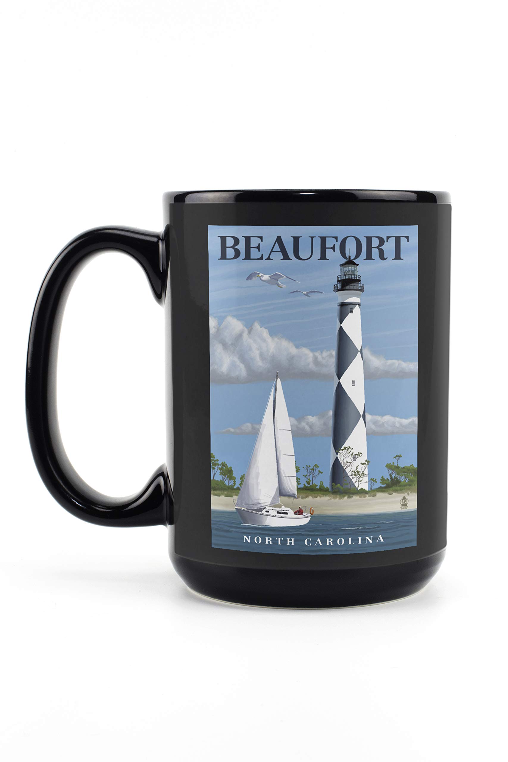 Beaufort North Carolina Cape Lookout Lighthouse 15oz Black Ceramic Coffee Mug - Microwave & Dishwasher Safe - Perfect for Home, Office & Travel Use