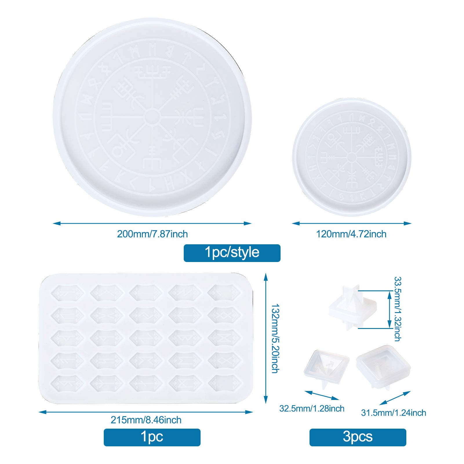 Pandahall DIY Tarot & Rune Stone Resin Molding Kit - 2 Constellation Compass Mats, 1 Rune Stone Mold, 3 Dice Molds for Epoxy Resin Casting | Perfect for Divination Tools, Witchcraft Supplies & Spiritual Home Decor
