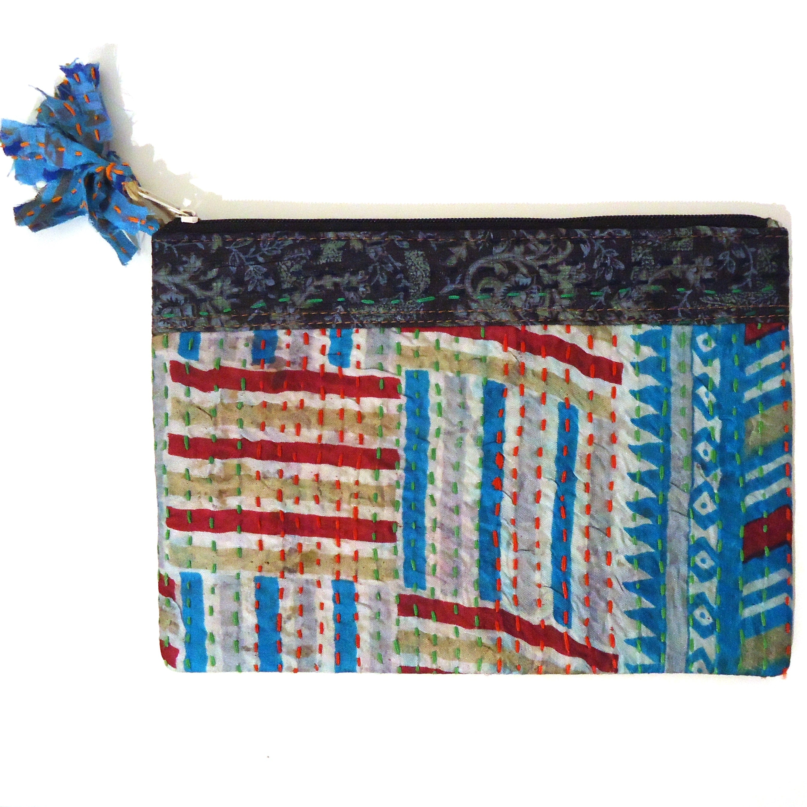 Handmade Kantha Pouch in Teal Blue - Eco-Friendly Cotton Crossbody Bag for Women - Perfect for Travel, Festival, and Everyday Use