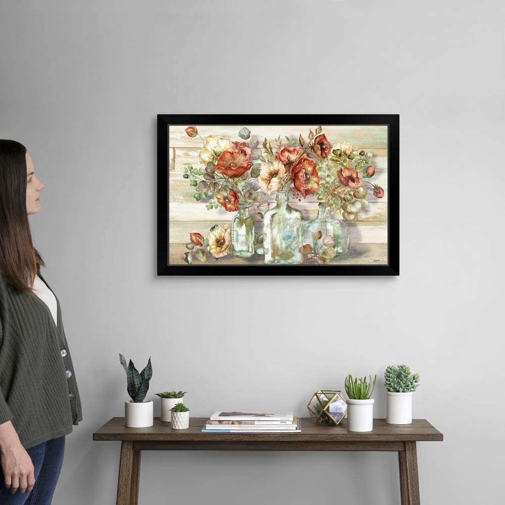Black Framed Poppy and Eucalyptus Art Print - Botanical Wall Decor for Living Room, Bedroom & Office | Ready-to-Hang Floral Painting