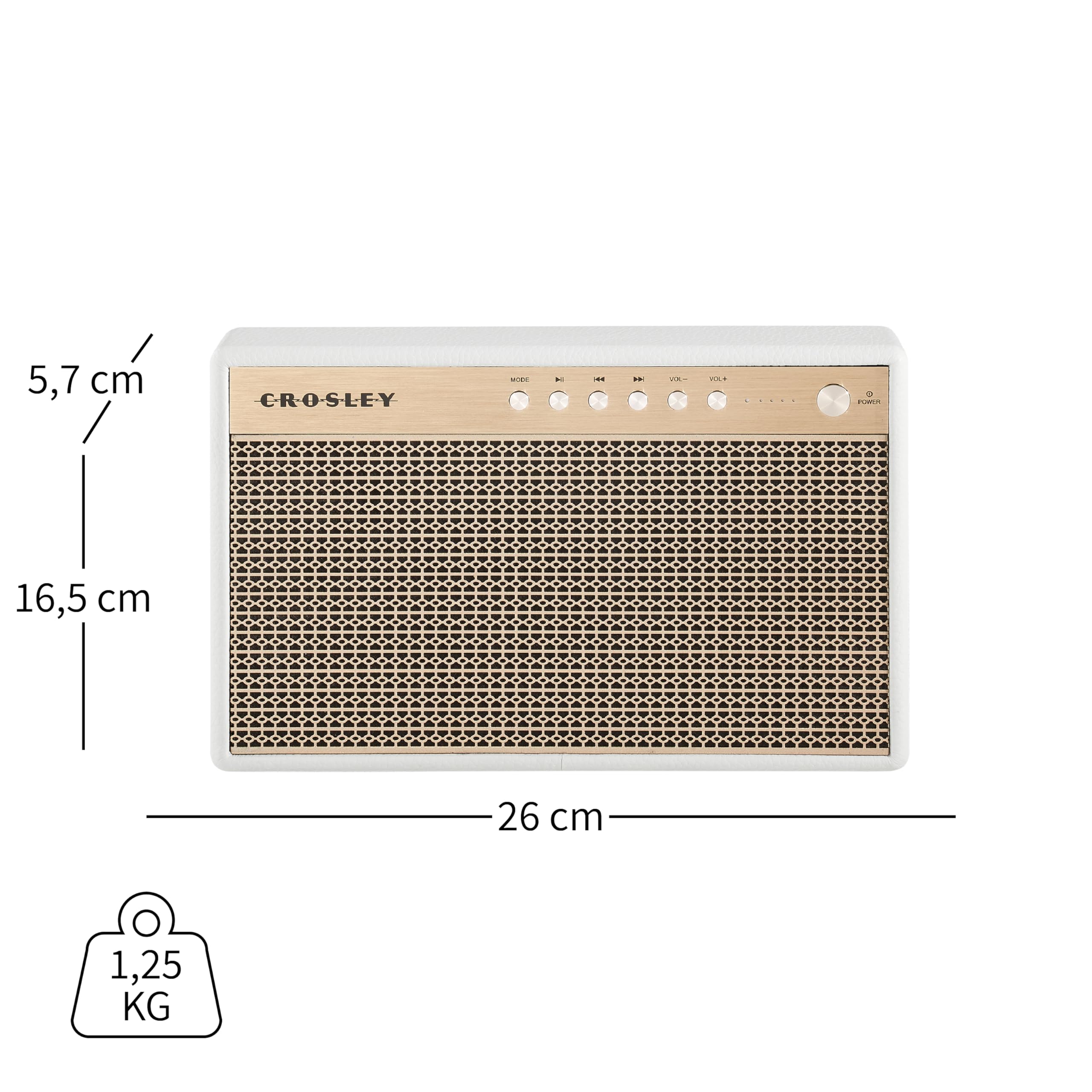 Crosley Montero Retro Bluetooth Speaker - Portable Wireless Speaker with 20W Power, 8H Playtime & USB Charger (White) - Perfect for Home, Office, Travel & Outdoor Parties