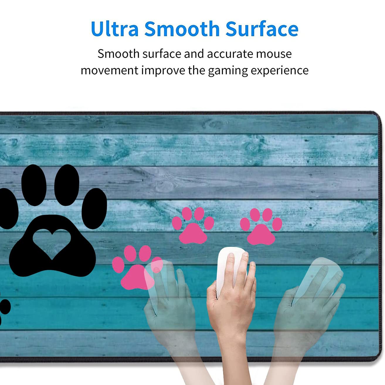 Large Extended Gaming Mouse Pad with Stitched Edges - 31.5x11.8 Inch Non-Slip Desk Mat for Keyboard & Mouse | Durable Work & Gaming Surface with Paw Print Design (Black/Pink) - Perfect for Home Office, PC Gaming & Workspace Setup