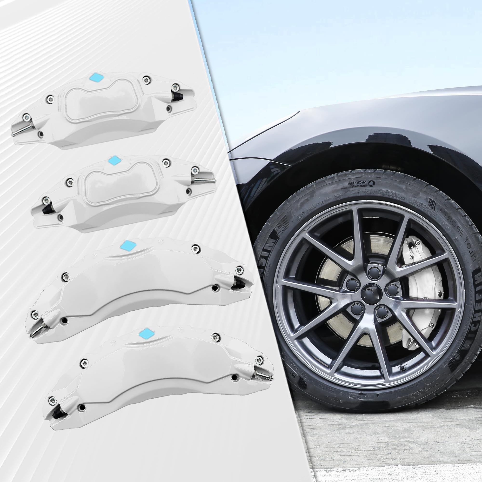 Premium Brake Caliper Covers Set of 4 for Tesla Model 3 (2017-2023) - Fits 18 & 19 Inch Wheels - White Caliper Protectors for Enhanced Style & Protection - Perfect for Car Enthusiasts & DIY Upgrades (Not Compatible with Model Y)