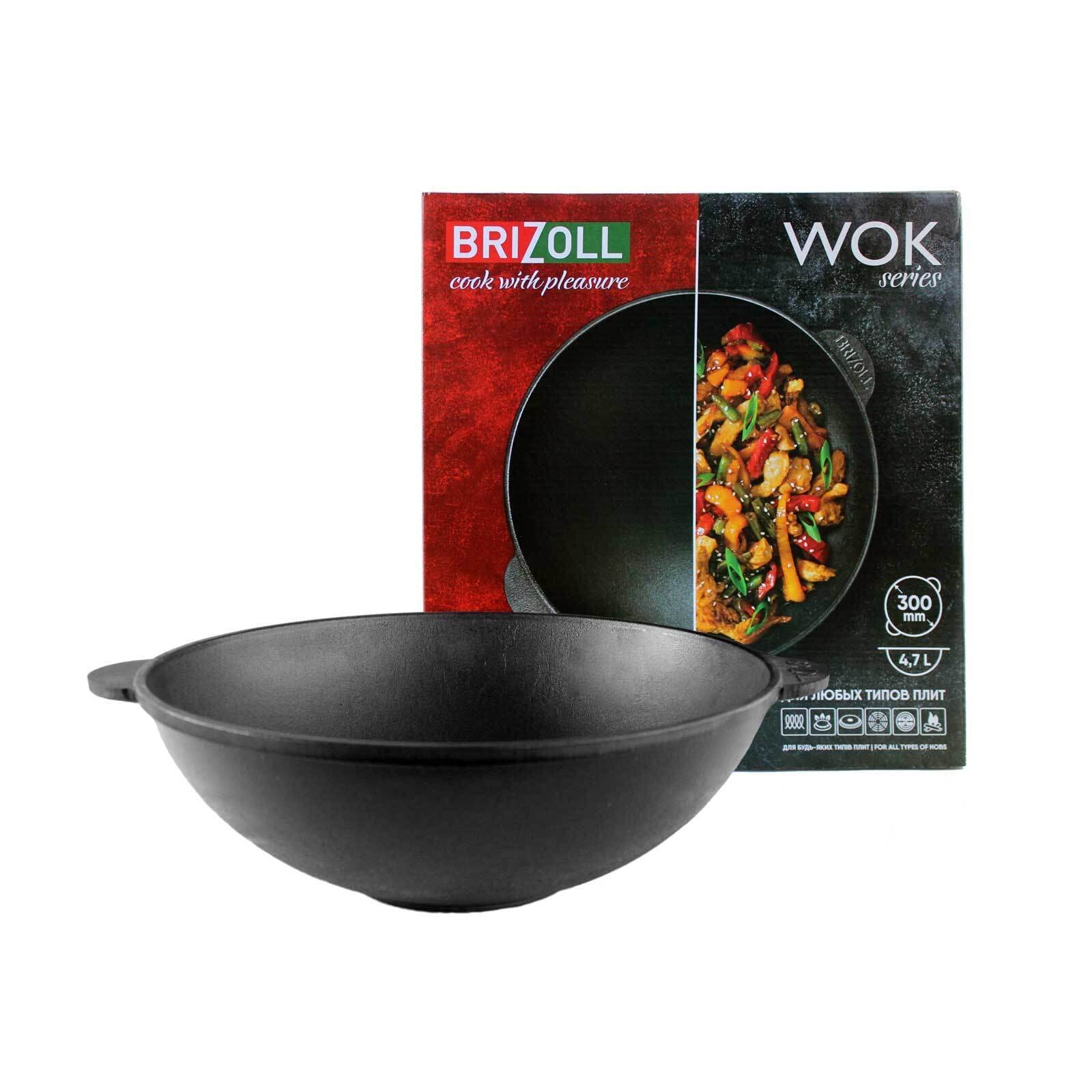 4BIG.fun 4.7L Cast Iron Wok Pan - 30cm Diameter for Stir-Frying, Deep Frying & Asian Cooking - Perfect for Home Kitchen & Outdoor Camping