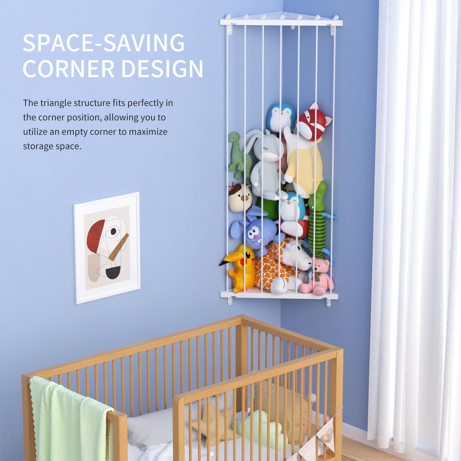 Corner Stuffed Animal Storage Net with LED Lights - Adjustable Hanging Plush Toy Organizer Hammock for Kids Room, Playroom, Bedroom & Nursery Decor - Perfect for Storing Teddy Bears, Dolls & Soft Toys
