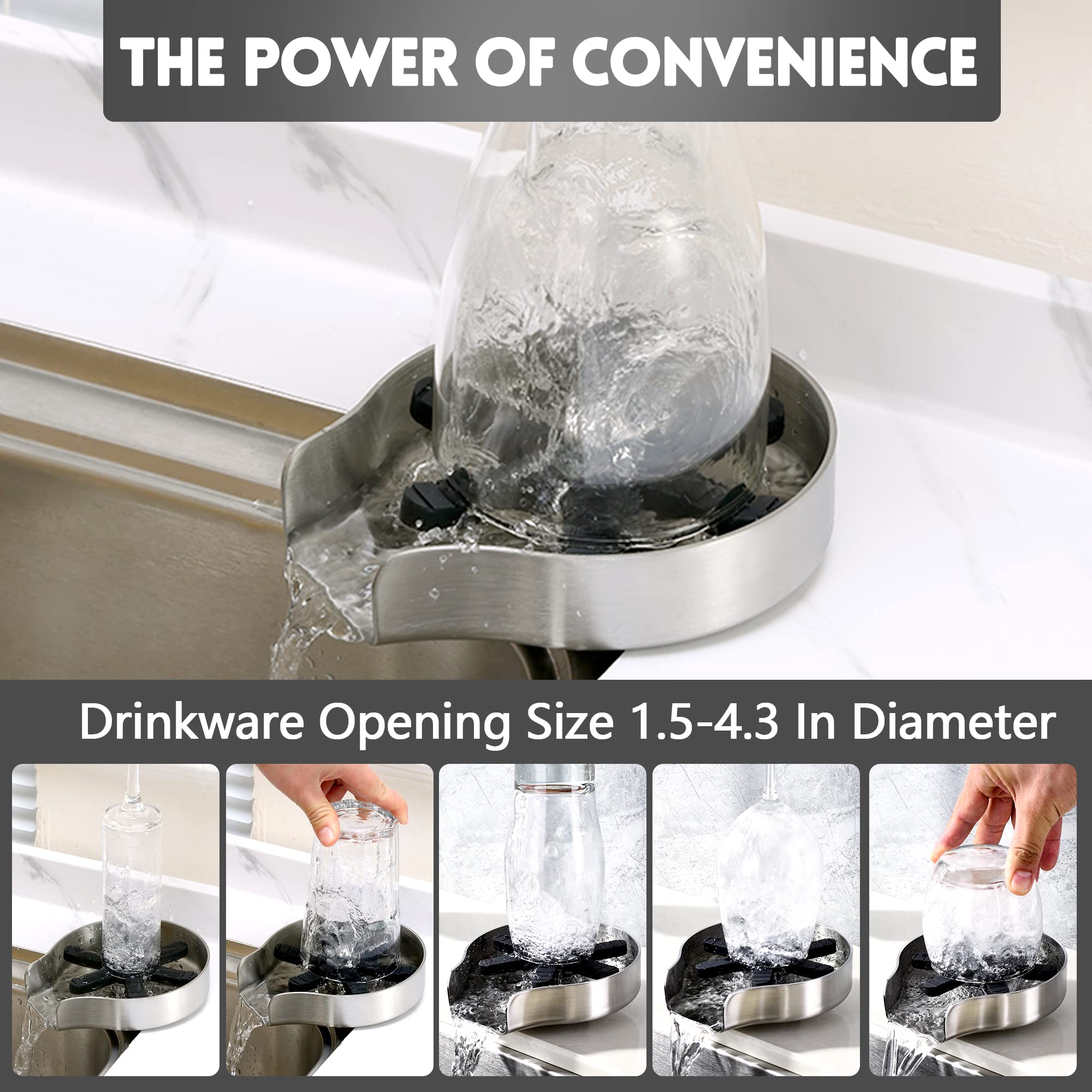 Premium Heavy Duty Glass Cleaner & Large Diameter Cup Rinser for Kitchen Sink | Stainless Steel Sink Cup Washer | Baby Bottle & Dishwasher Safe | Automatic Sink Attachment for Effortless Cleaning | Perfect for Home, Restaurant & Commercial Use