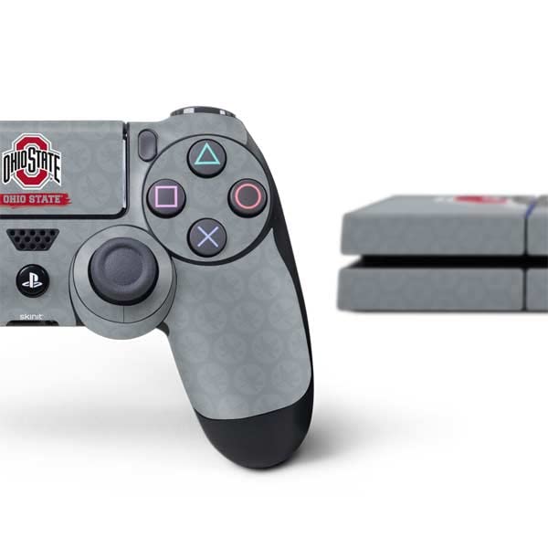 Official Ohio State University Distressed Logo Gaming Skin Decal for PS4 Console & Controller Bundle - Compatible with PlayStation 4 - Perfect for Game Room Decor, Gamer Gifts & College Football Fan Accessories