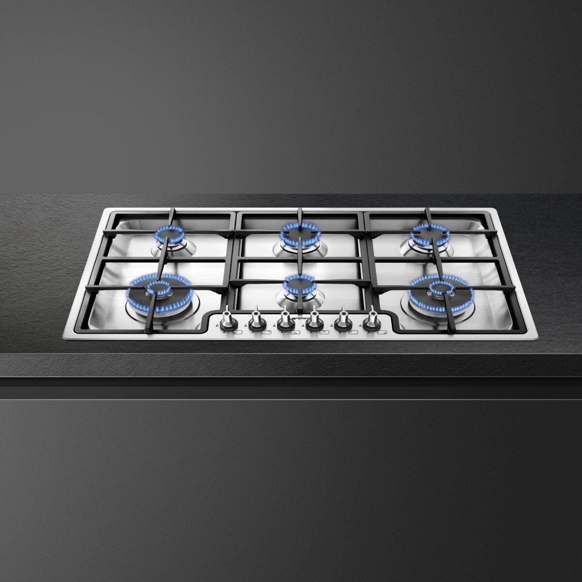 Smeg 90cm Classic 6 Burner Stainless Steel Gas Cooktop PGA962 - Premium Kitchen Appliance for Modern Home Cooking & Entertaining