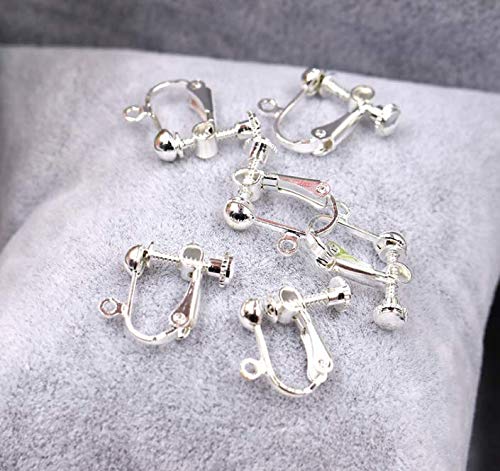 LASSUM 10-Pack Silver Plated Clip-on Earring Converters with Screw Adjustment - DIY Earring Making Kit (14x15mm) - Perfect for Non-Pierced Ears, Costume Jewelry & Fashion Accessories