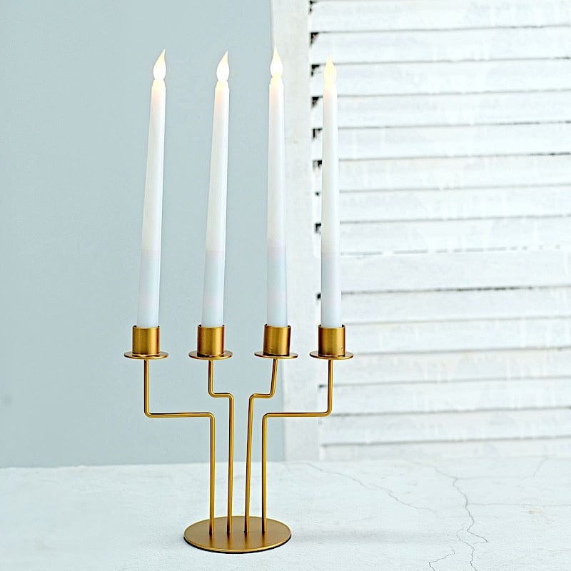 2-Piece Gold Geometric Candelabra Set - 4-Arm Taper Candle Holders for Dining Table, Wedding Centerpiece, and Home Decor
