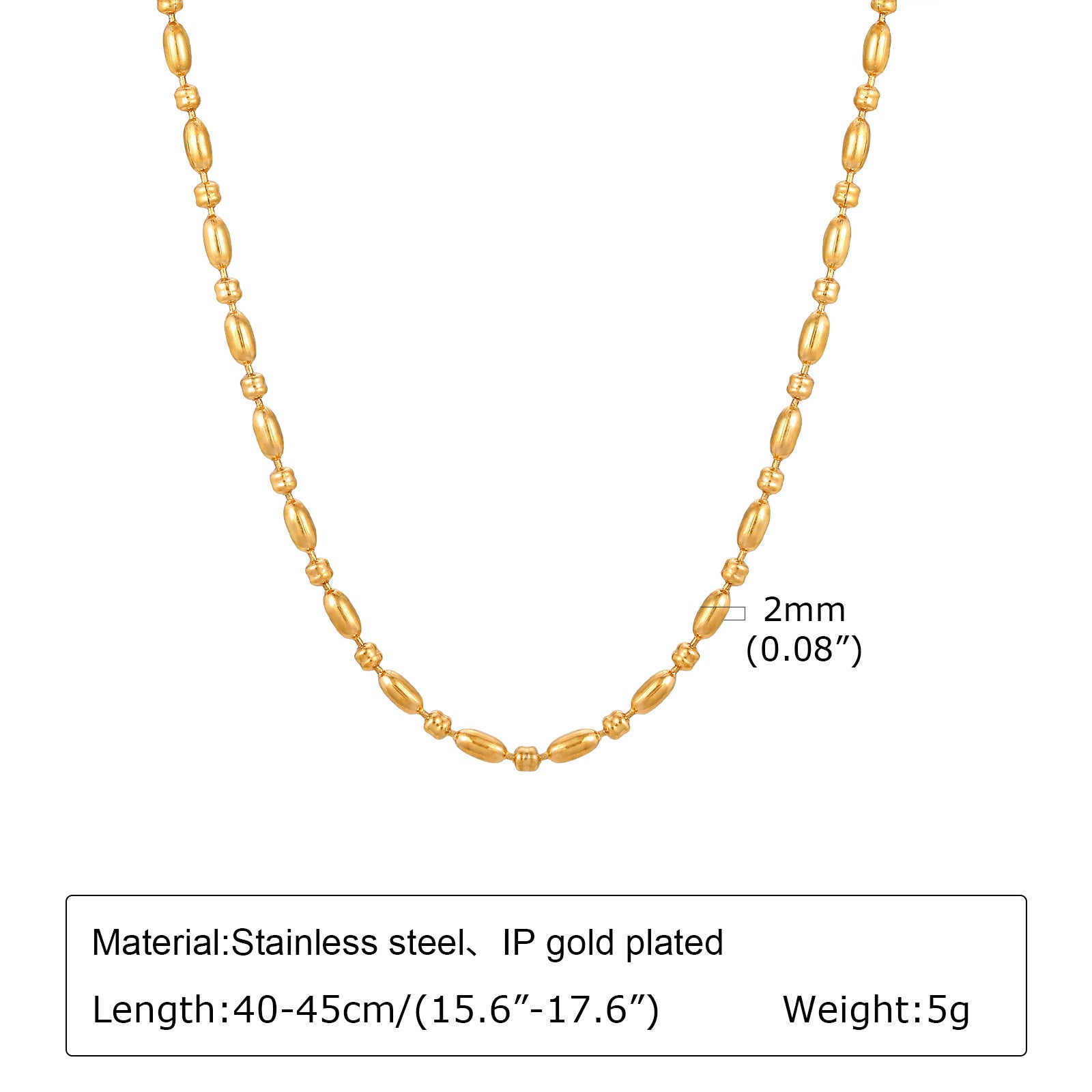 18K Gold Plated Minimalist Rice Beads Necklace & Bracelet Set - Elegant Jewelry Gift for Women | Perfect for Weddings, Parties & Everyday Wear (JDN982)