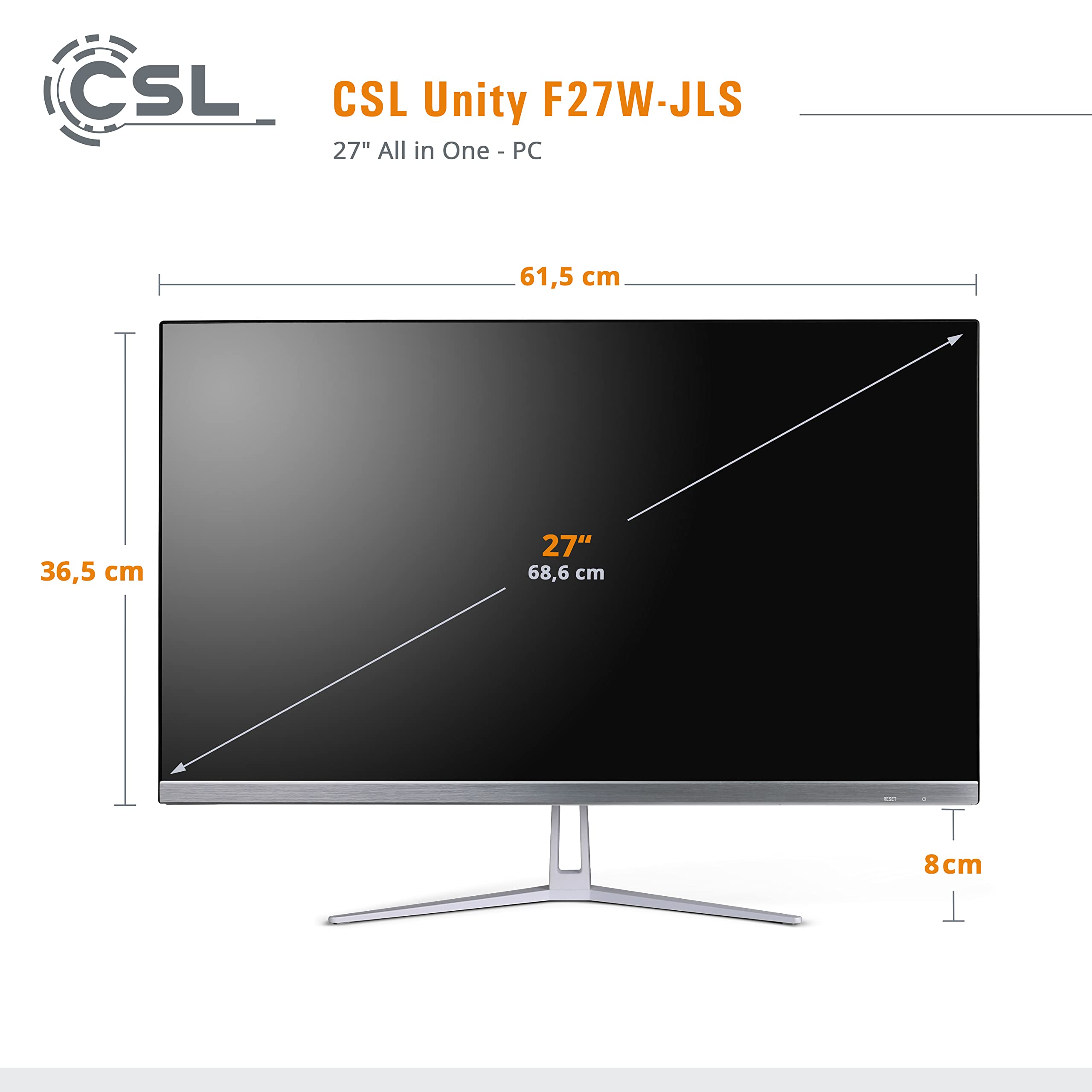 CSL Unity F27W-JLS 27-inch All-in-One PC - Intel Celeron N5100 Quad-Core, 32GB DDR4 RAM, 1TB SSD, Full HD 1080p Display, Windows 10 Home (White) - Perfect for Home Office, Business Workstations & Family Entertainment