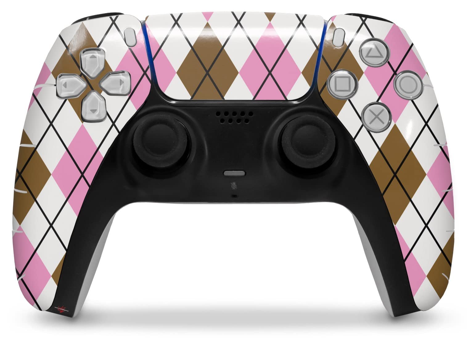 PS5 DualSense Controller Skin Wrap - Argyle Pink & Brown for Gaming Protection