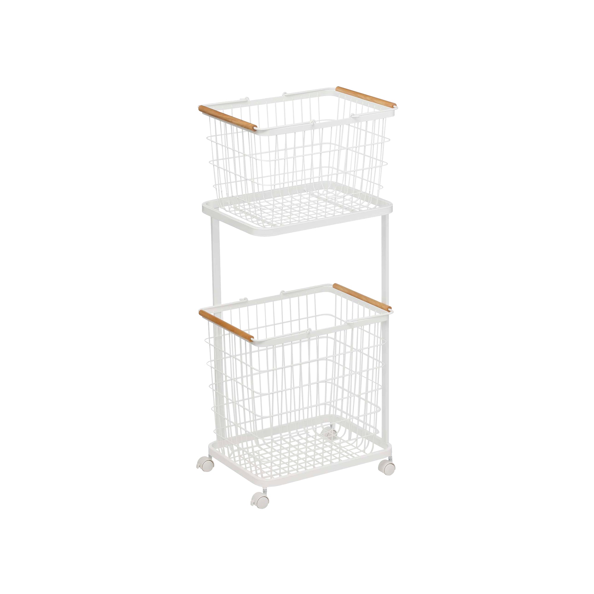 Sturdy Rolling Laundry Cart with 3 Wire Baskets - 38 Inch Height Steel Frame & Wooden Top - Perfect for Laundry Room, Closet Organization & Bedroom Storage