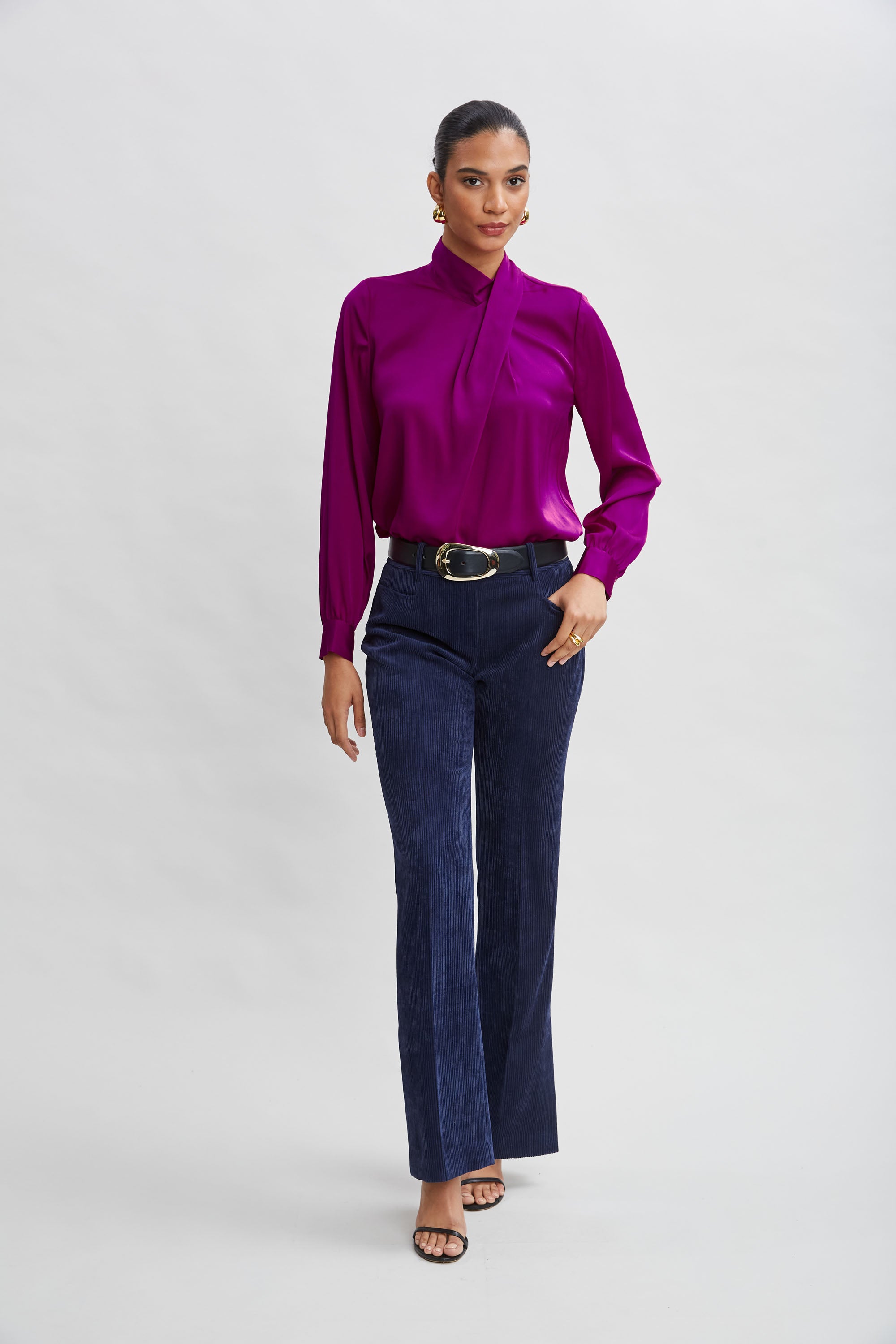 Elegant Silk Draped Neck Shirt for Women - Soft & Luxurious Blouse for Office, Party & Special Occasions