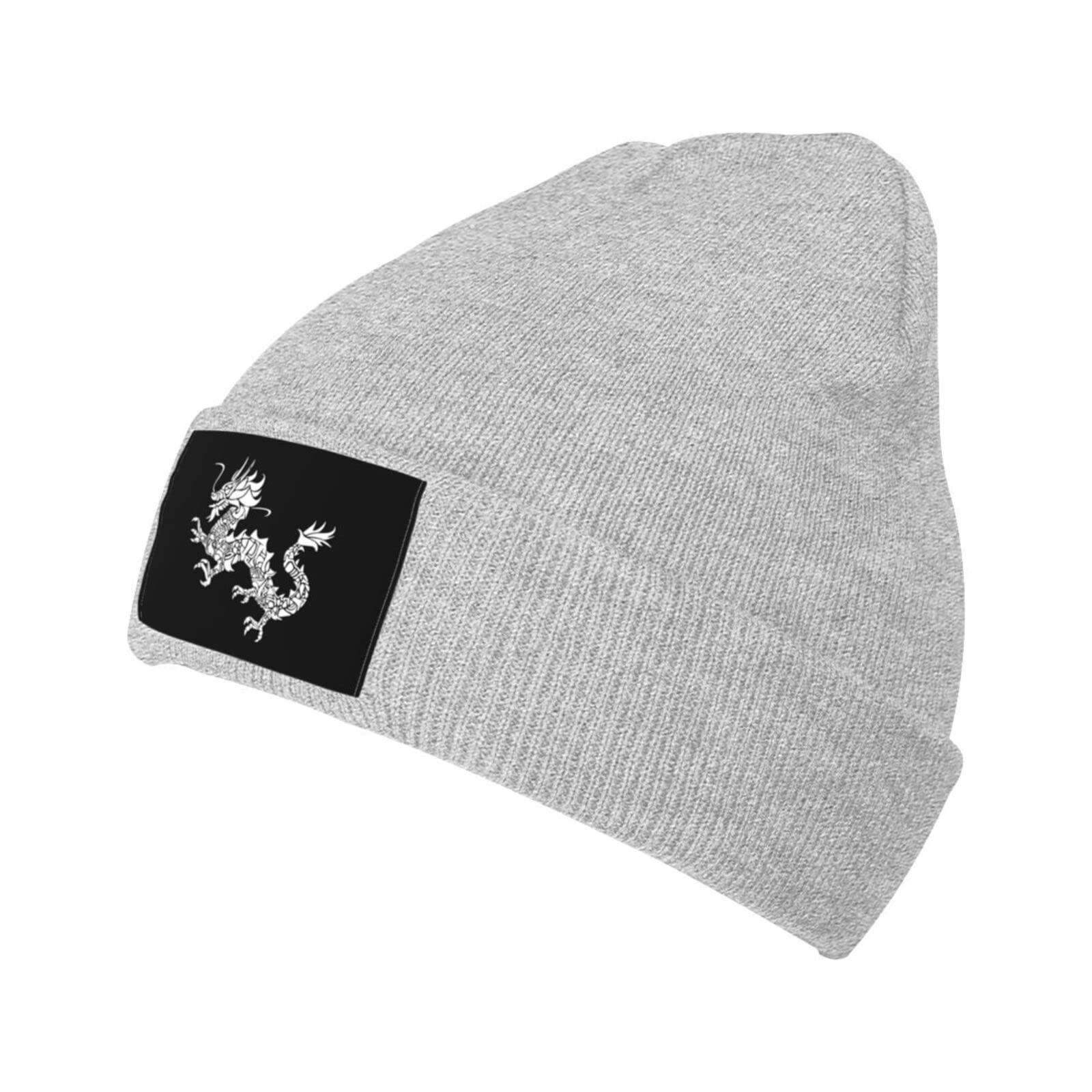 Unisex Winter Knit Beanie Hat with Asian Dragon Design - Warm Skull Cap for Men & Women - Perfect for Skiing, Snowboarding & Cold Weather Activities